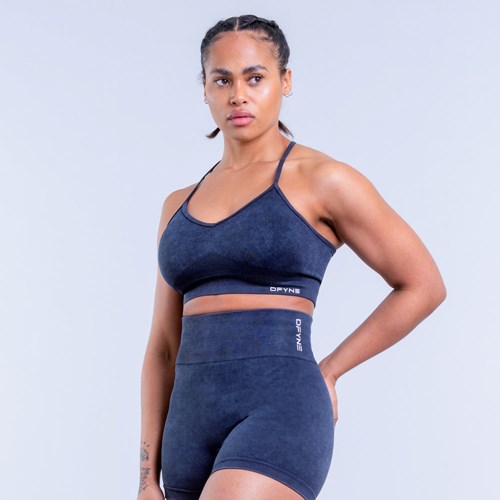 DFYNE Valkyrie Acid Wash Sports Bra Charcoal | 654-LEZYCQ